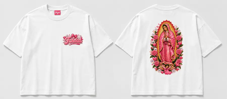 Folded Guadalupe heavyweight tee, front and back